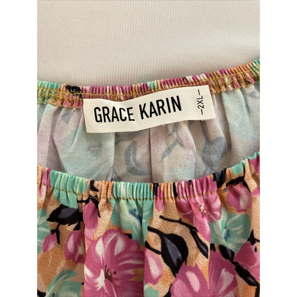 Grace Karin Floral Tiered Maxi Dress 2XL Plus Bubble Sleeve Cottagecore Romantic - Picture 9 of 11
